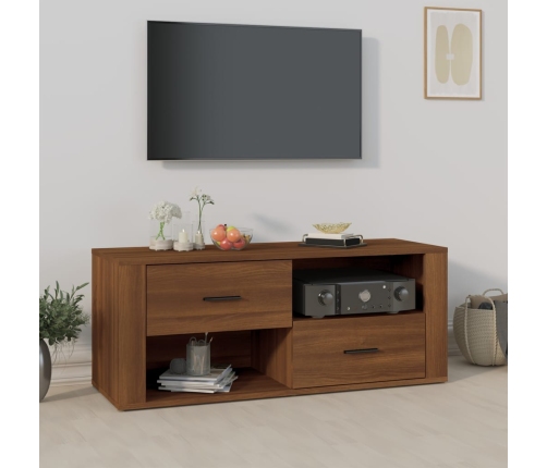 Mueble TV madera contrachapada color marrón roble 100x35x40 cm