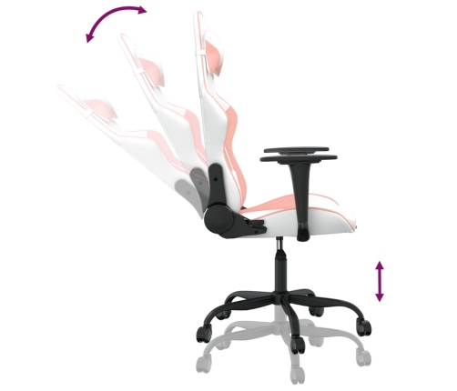 Silla gaming cuero sintético blanco y rosa