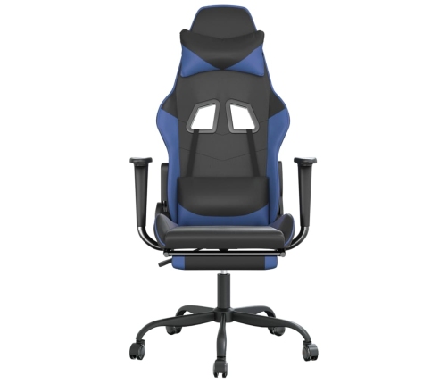 Silla gaming con reposapiés cuero sintético negro azul