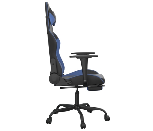 Silla gaming con reposapiés cuero sintético negro azul