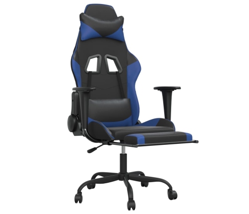 Silla gaming con reposapiés cuero sintético negro azul