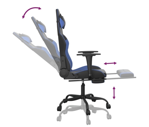 Silla gaming con reposapiés cuero sintético negro azul