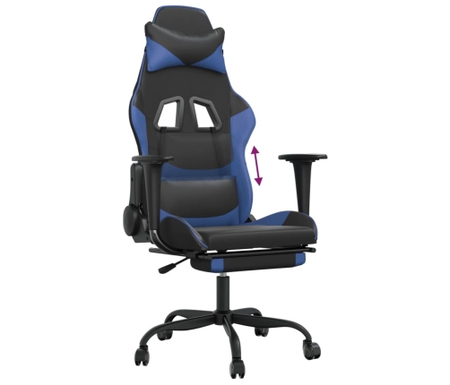 Silla gaming con reposapiés cuero sintético negro azul