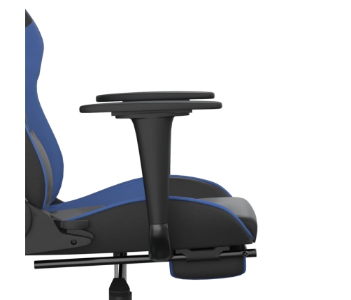 Silla gaming con reposapiés cuero sintético negro azul