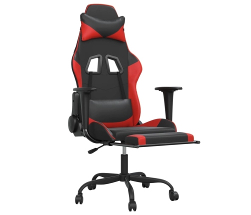 Silla gaming con reposapiés cuero sintético negro rojo