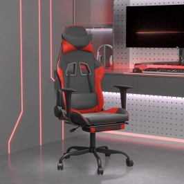 Silla gaming con reposapiés cuero sintético negro rojo