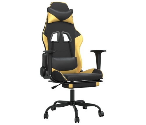 Silla gaming con reposapiés cuero sintético negro dorado