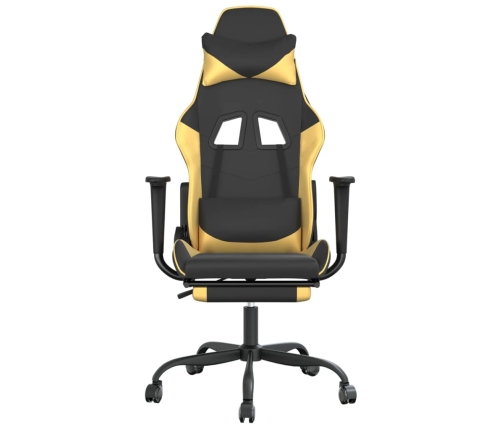 Silla gaming con reposapiés cuero sintético negro dorado