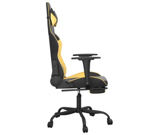 Silla gaming con reposapiés cuero sintético negro dorado