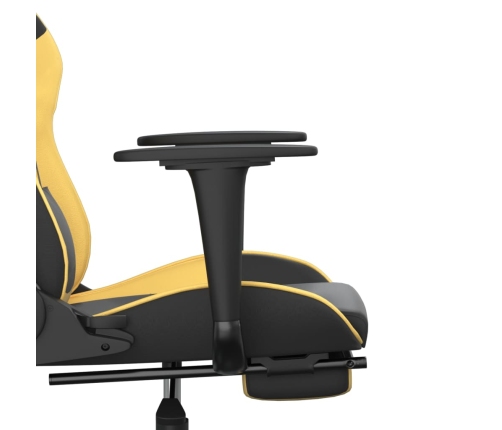 Silla gaming con reposapiés cuero sintético negro dorado