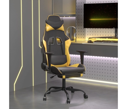 Silla gaming con reposapiés cuero sintético negro dorado