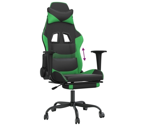 Silla gaming con reposapiés cuero sintético negro verde