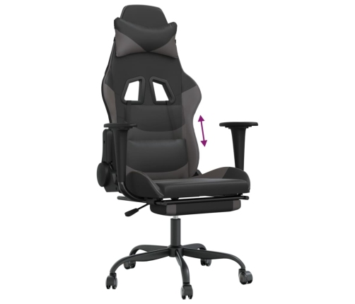 Silla gaming con reposapiés cuero sintético negro gris