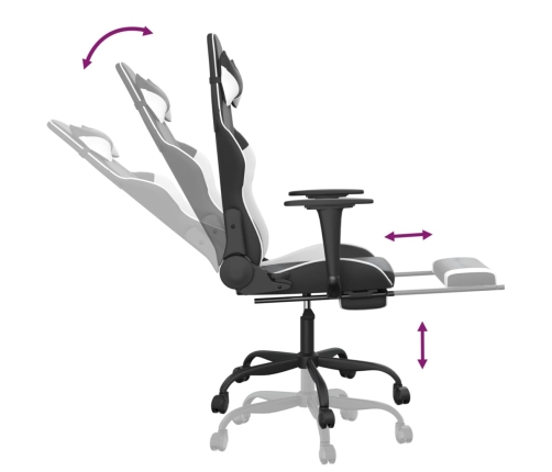 Silla gaming con reposapiés cuero sintético negro blanco