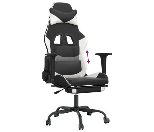 Silla gaming con reposapiés cuero sintético negro blanco