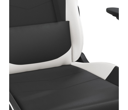 Silla gaming con reposapiés cuero sintético negro blanco