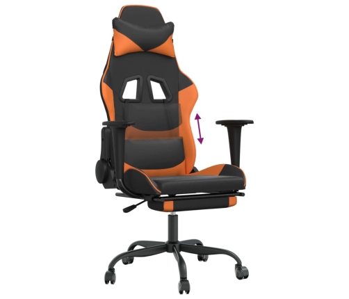 Silla gaming con reposapiés cuero sintético negro naranja