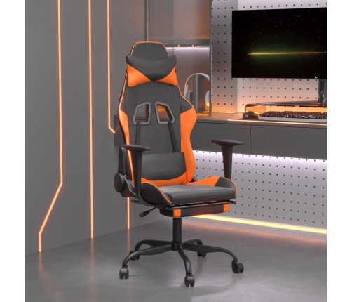 Silla gaming con reposapiés cuero sintético negro naranja