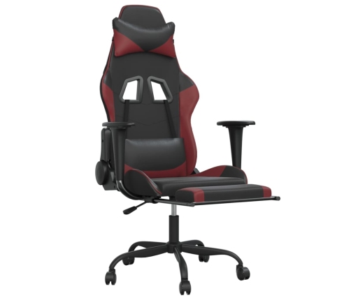 Silla gaming con reposapiés cuero sintético negro rojo tinto