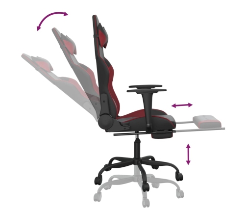 Silla gaming con reposapiés cuero sintético negro rojo tinto