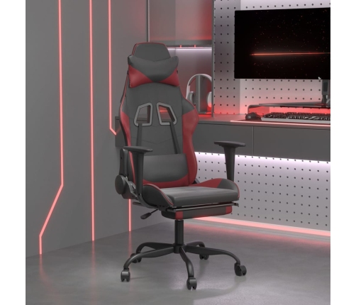 Silla gaming con reposapiés cuero sintético negro rojo tinto