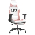 Silla gaming con reposapiés cuero sintético blanco y rosa