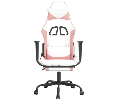 Silla gaming con reposapiés cuero sintético blanco y rosa