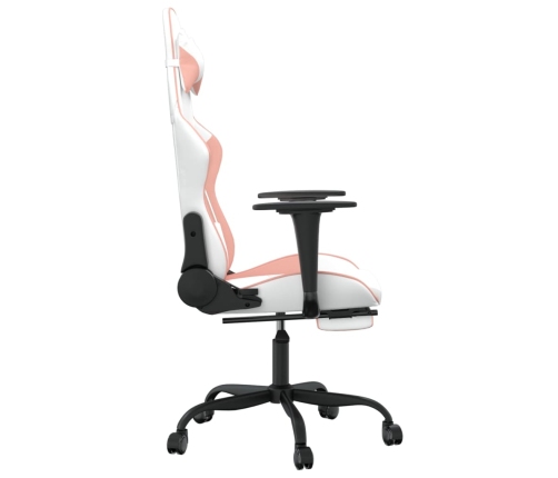 Silla gaming con reposapiés cuero sintético blanco y rosa