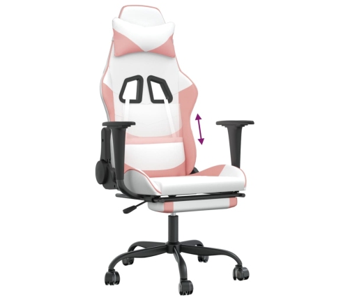 Silla gaming con reposapiés cuero sintético blanco y rosa