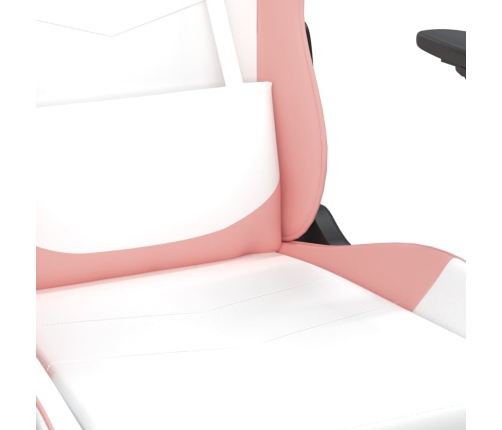 Silla gaming con reposapiés cuero sintético blanco y rosa