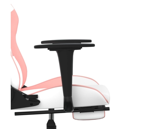 Silla gaming con reposapiés cuero sintético blanco y rosa