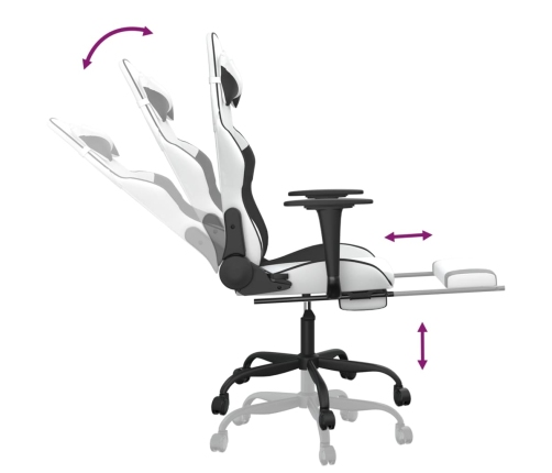 Silla gaming con reposapiés cuero sintético blanco negro