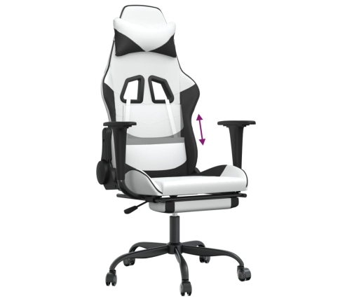 Silla gaming con reposapiés cuero sintético blanco negro