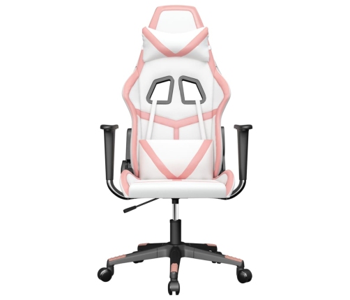 Silla gaming cuero sintético blanco y rosa