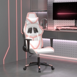 Silla gaming cuero sintético blanco y rosa