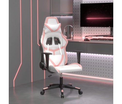 Silla gaming cuero sintético blanco y rosa