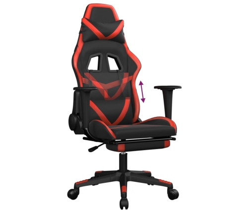 Silla gaming con reposapiés cuero sintético negro rojo