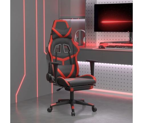 Silla gaming con reposapiés cuero sintético negro rojo