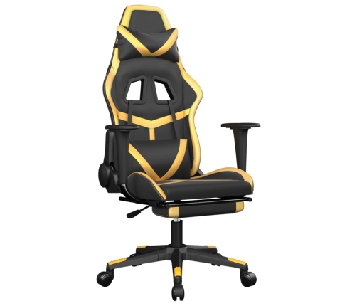 Silla gaming con reposapiés cuero sintético negro dorado