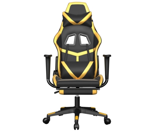 Silla gaming con reposapiés cuero sintético negro dorado