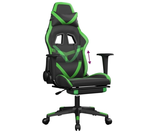 Silla gaming con reposapiés cuero sintético negro verde