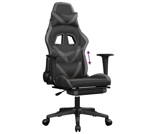 Silla gaming con reposapiés cuero sintético negro gris