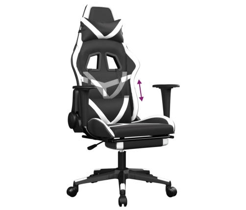 Silla gaming con reposapiés cuero sintético negro blanco