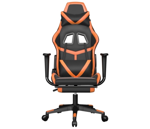 Silla gaming con reposapiés cuero sintético negro naranja