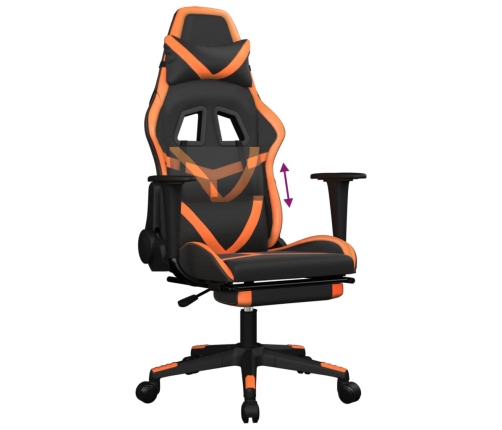 Silla gaming con reposapiés cuero sintético negro naranja