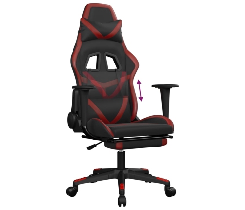 Silla gaming con reposapiés cuero sintético negro rojo tinto