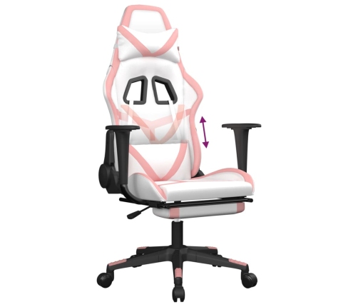 Silla gaming con reposapiés cuero sintético blanco y rosa