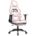 Silla gaming con reposapiés cuero sintético blanco y rosa