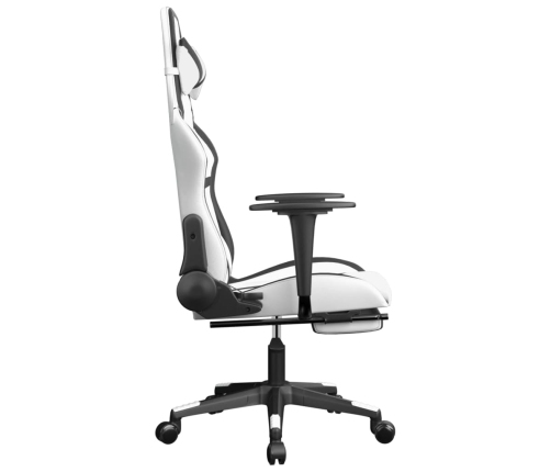 Silla gaming con reposapiés cuero sintético blanco negro