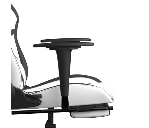 Silla gaming con reposapiés cuero sintético blanco negro